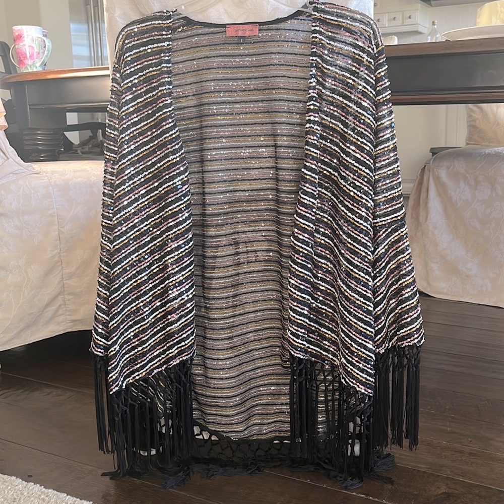 Fringe sequin kimono